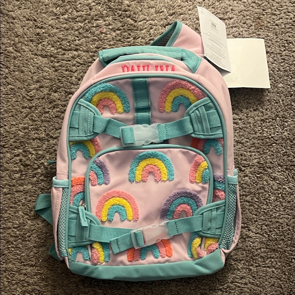 Pottery Barn Kids MACKENZIE Pink and Teal Rainbow small Backpack “Paulina”